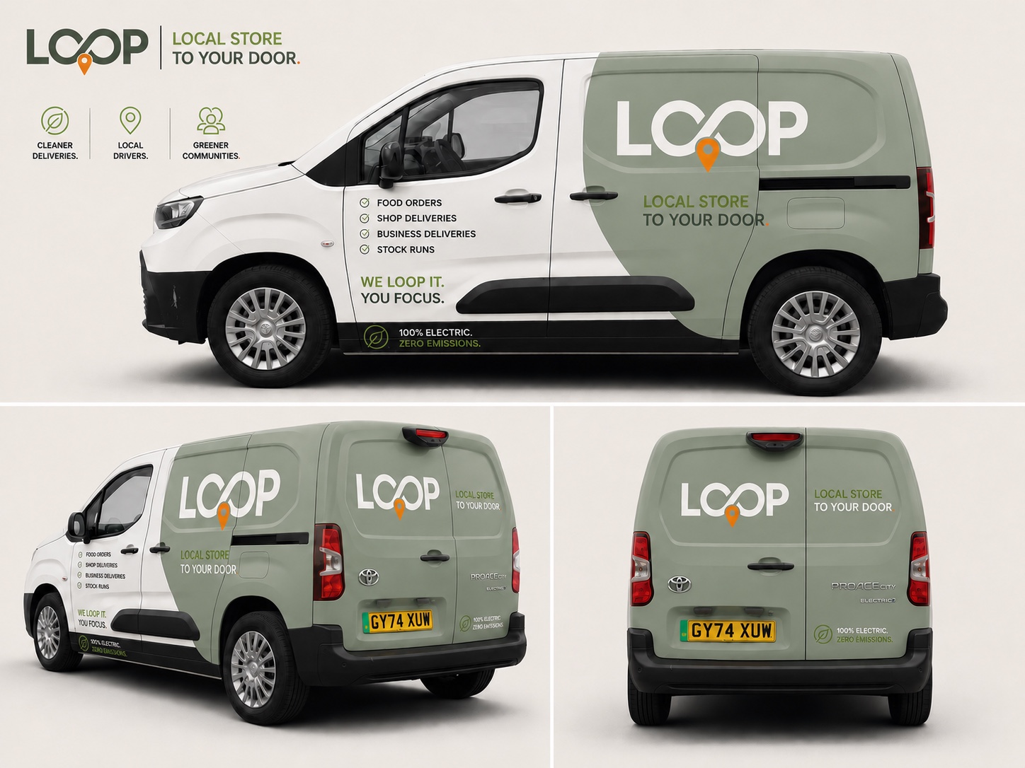 Loop Local branded electric delivery van mockup